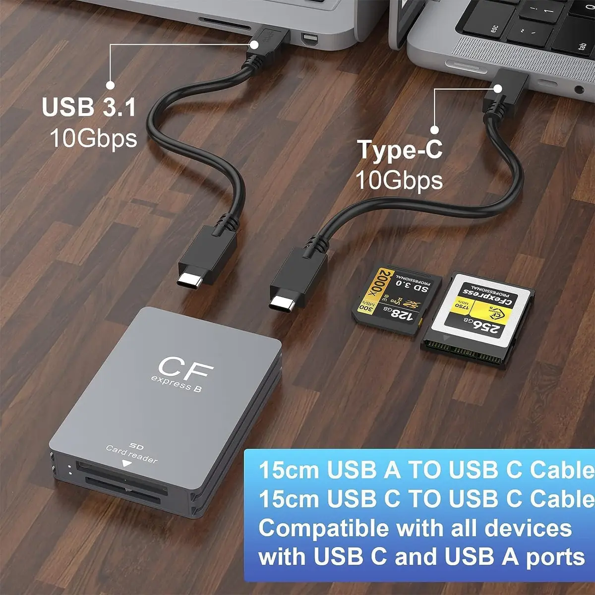 Rocketek CFexpress Type B & SD Card Reader USB 3.1 Gen 2 10Gbps Aluminum Portable Thunderbolt 3 Support Android Windows Mac OS - view 4