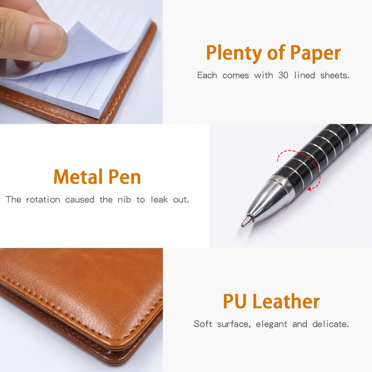 Xhwykzz Pocket Notepad Holder Set with Pen, 7 Pcs Brown PU Leather Executive Notebooks | 3x5 Inch Lined Journals - view 6
