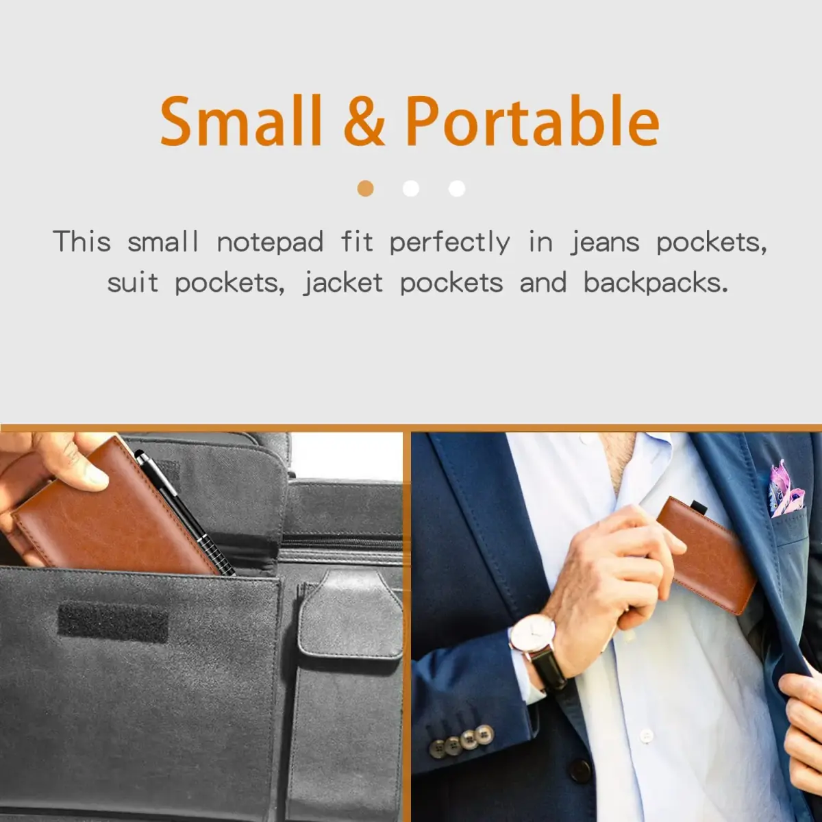 Xhwykzz Pocket Notepad Holder Set with Pen, 7 Pcs Brown PU Leather Executive Notebooks | 3x5 Inch Lined Journals - view 2