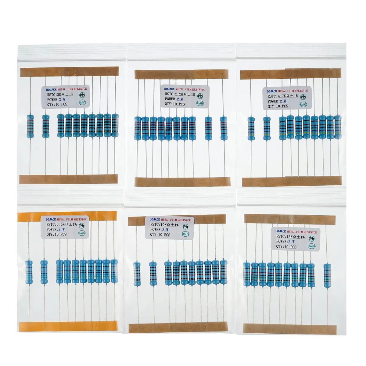 BOJACK Resistor Kit 300 Pcs 30 Values 1Ω - 1MΩ | 2W Metal Film Assortment - view 6