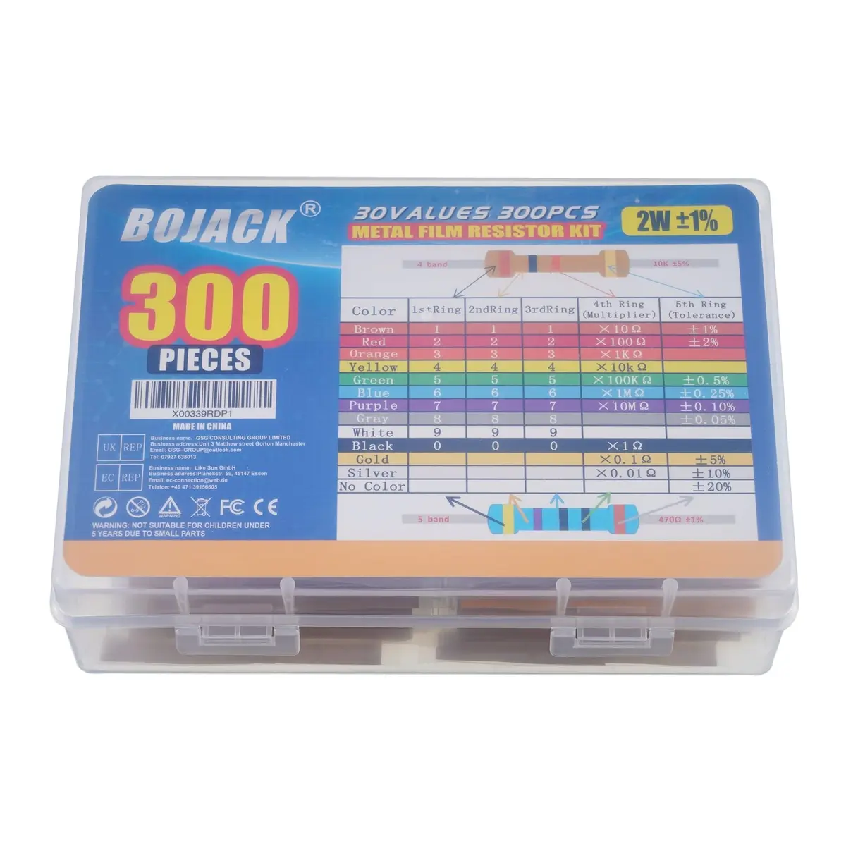 BOJACK Resistor Kit 300 Pcs 30 Values 1Ω - 1MΩ | 2W Metal Film Assortment - view 8