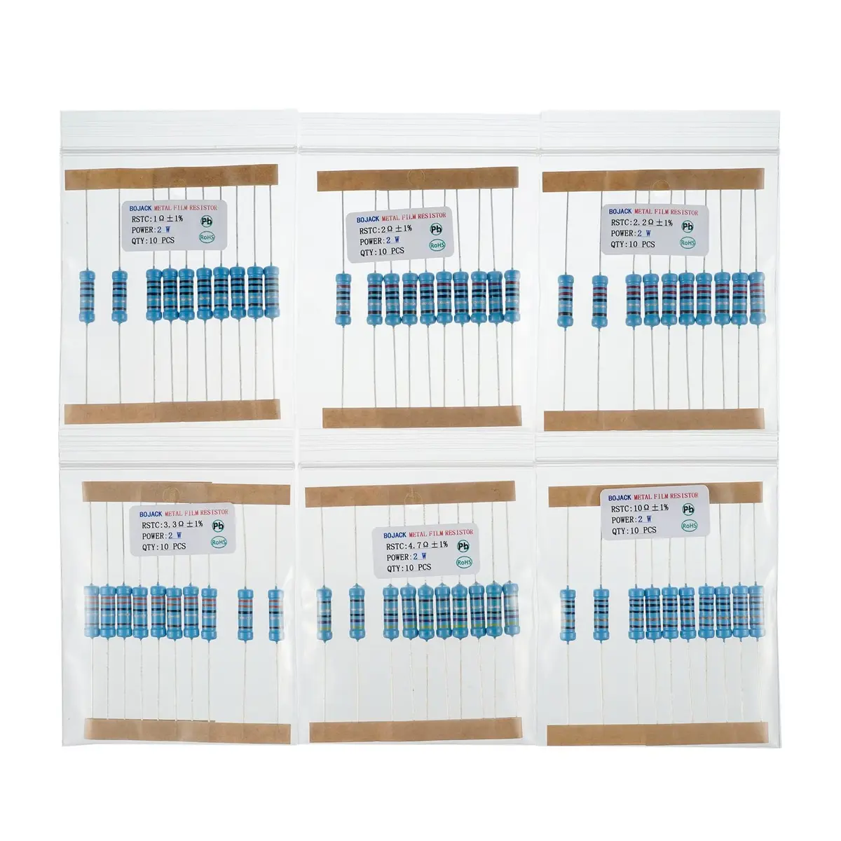 BOJACK Resistor Kit 300 Pcs 30 Values 1Ω - 1MΩ | 2W Metal Film Assortment - view 3