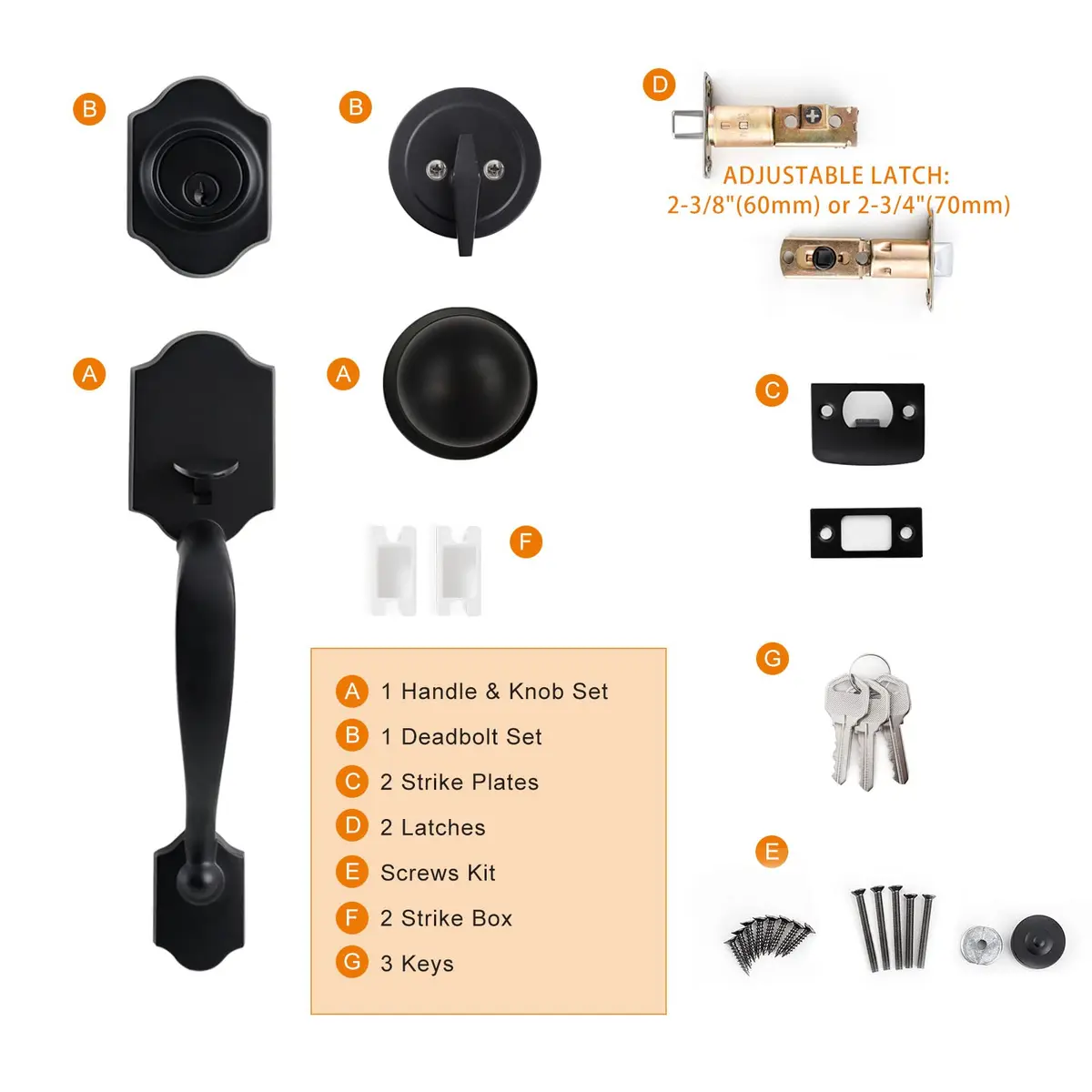 Natsukage Heavy Duty Entry Lock Handle Set | Reversible Matte Black Door Hardware (70-120 chars) - view 4