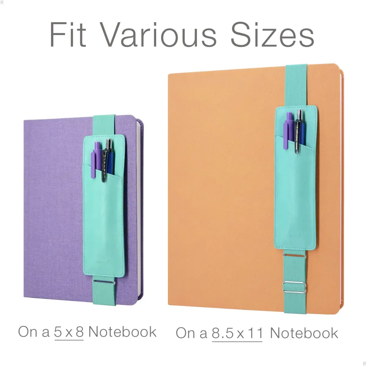 diodrio Adjustable Elastic Band Pen Holder Mint | Fits 8"-11" Notebooks, PU Leather, Detachable - view 4