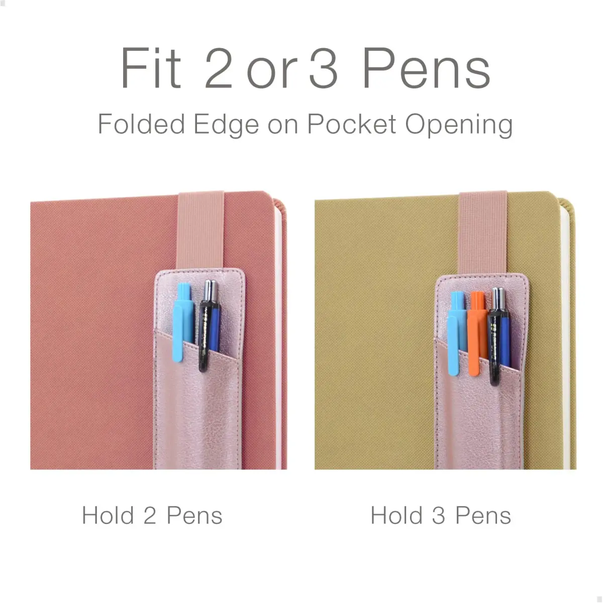 diodrio Adjustable Elastic Band Pen Holder, Pencil Holder, Pen Sleeve Pouch for Hardcover Journals, Notebooks, Planners, Binders, Fit Notebooks from 8" to 11” in Height, PU Leather, Detachable, Rose Gold | Rose Gold - view 6