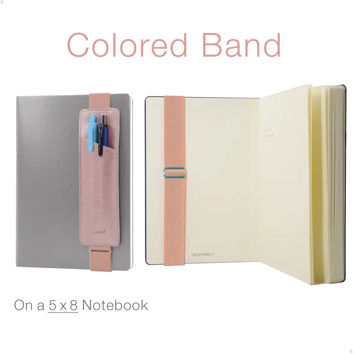 diodrio Adjustable Elastic Band Pen Holder, Pencil Holder, Pen Sleeve Pouch for Hardcover Journals, Notebooks, Planners, Binders, Fit Notebooks from 8" to 11” in Height, PU Leather, Detachable, Rose Gold | Rose Gold - view 3