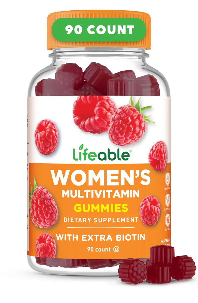 Lifeable Womens Multivitamin Gummies with Extra Biotin, Raspberry, 90 Count | Supports Hair, Skin & Nails - main product image