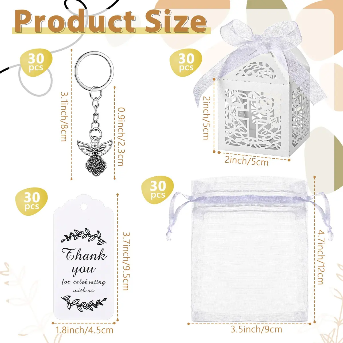 Bonuci White Angel Keychain Baptism Favors Set | 30 Sets (120 Pieces Total) - view 2