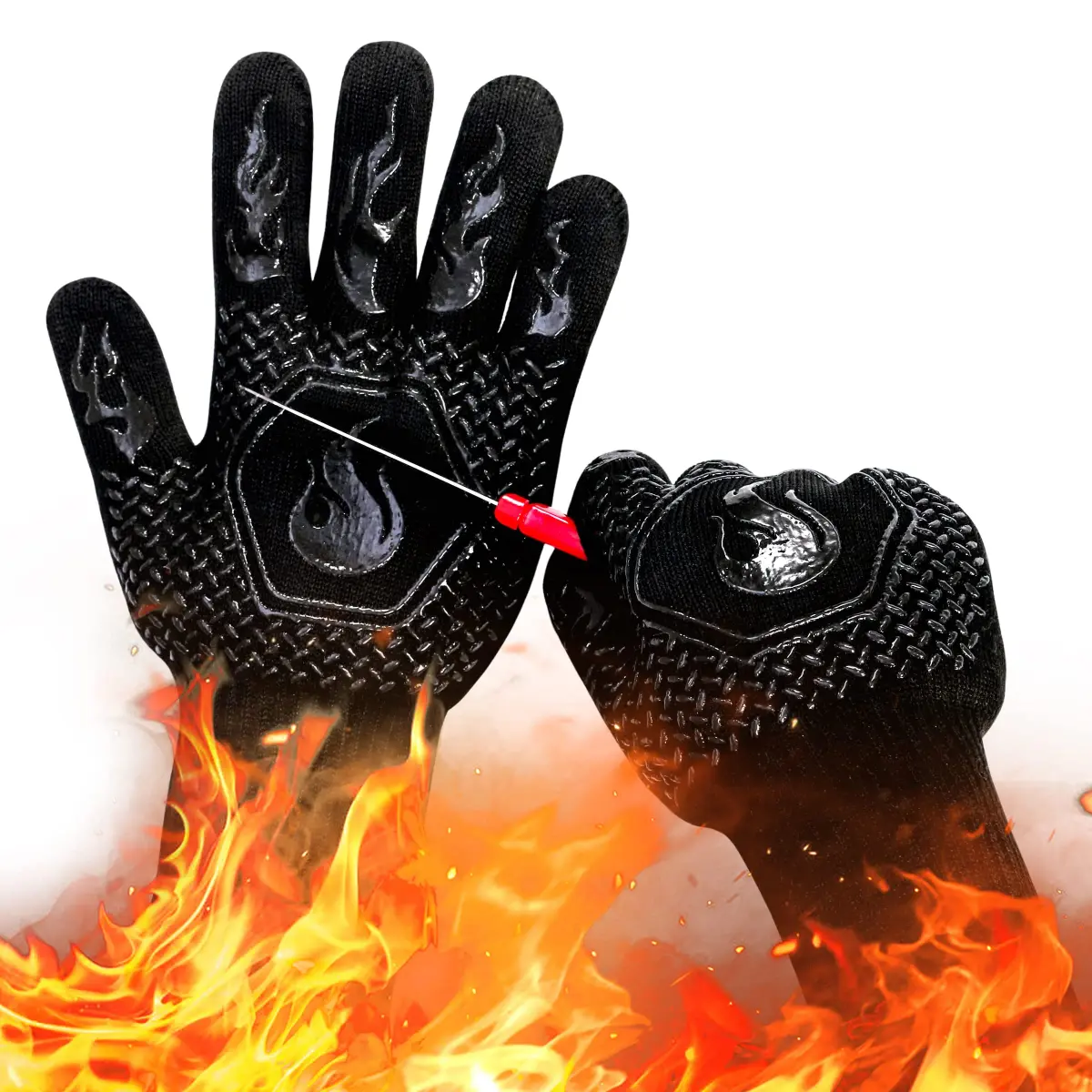 DKHDBD Heat Resistant BBQ Gloves 1472F Black 2-Pack | 37cm (14.5in) Long-Sleeved Protection - main product image