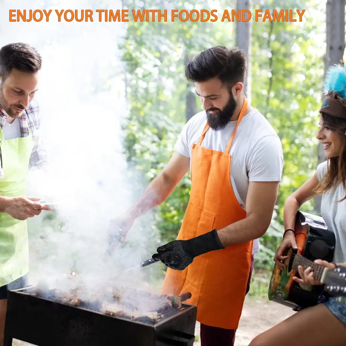 DKHDBD Heat Resistant BBQ Gloves 1472F Black 2-Pack | 37cm (14.5in) Long-Sleeved Protection - view 6