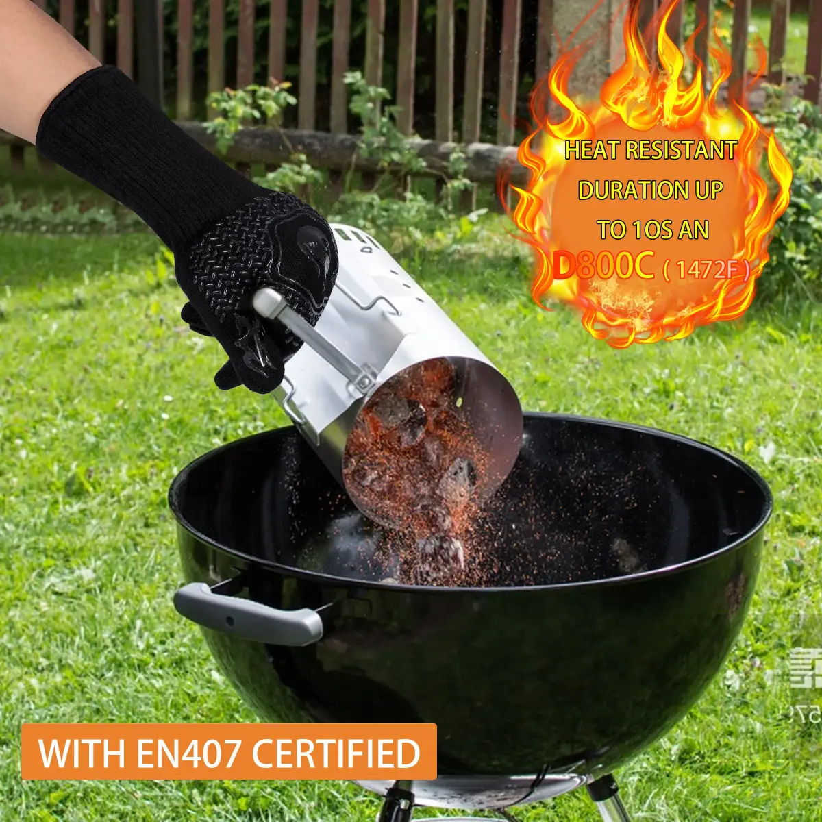 DKHDBD Heat Resistant BBQ Gloves 1472F Black 2-Pack | 37cm (14.5in) Long-Sleeved Protection - view 4