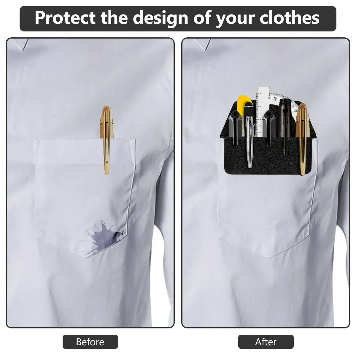 Aidunmis Black PU Leather Pocket Protector 2-Pack | Protects Shirts from Pen Leaks - view 5