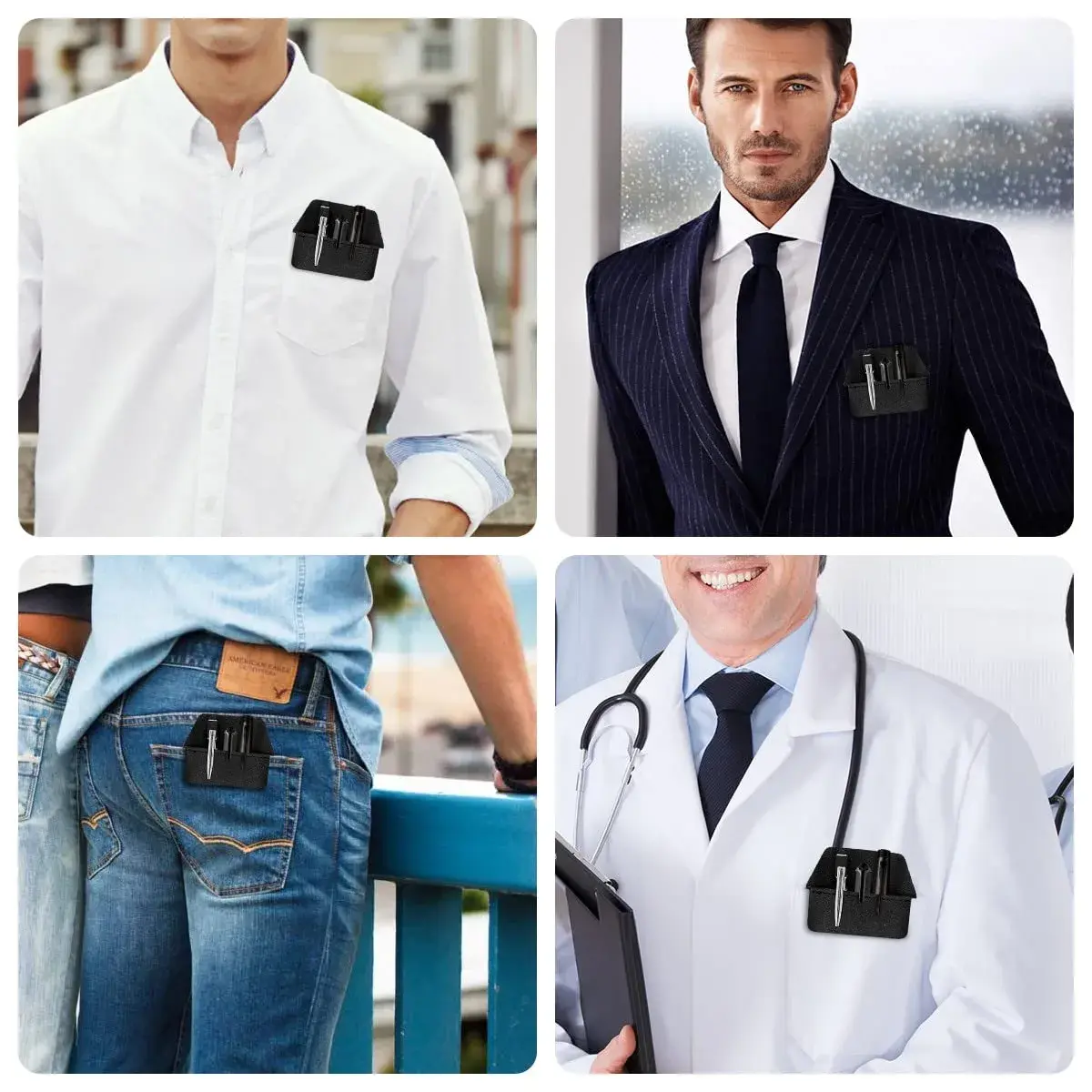 Aidunmis Black PU Leather Pocket Protector 2-Pack | Protects Shirts from Pen Leaks - view 6