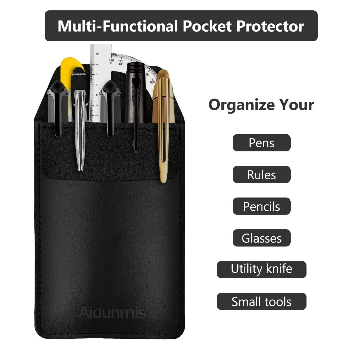 Aidunmis Black PU Leather Pocket Protector 2-Pack | Protects Shirts from Pen Leaks - view 4