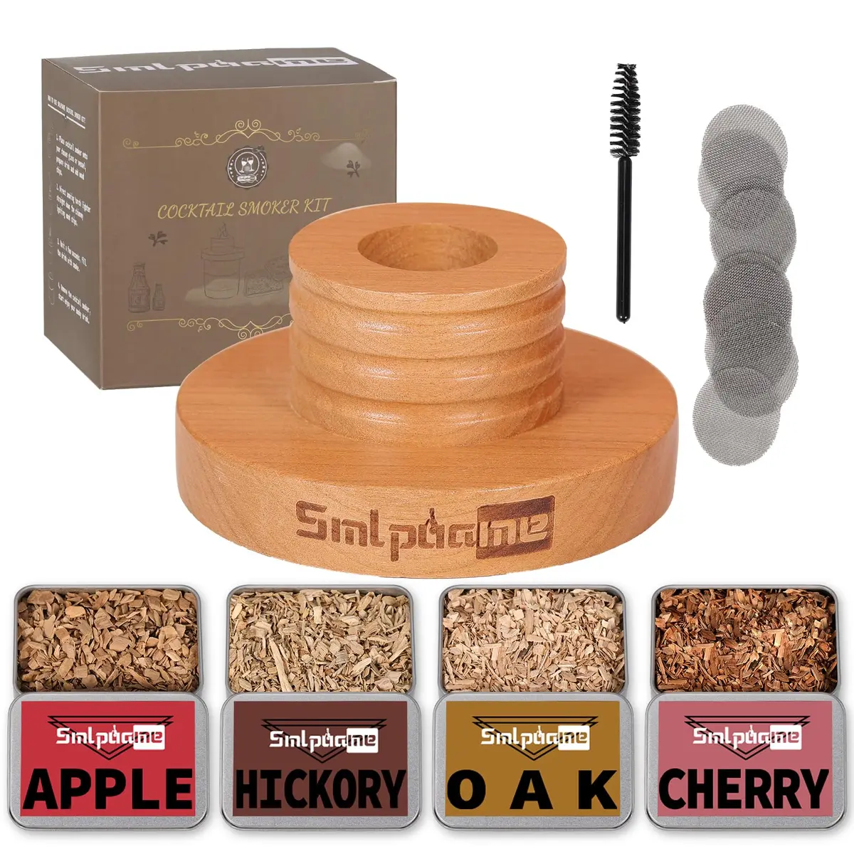 Smlpuame Cocktail Smoker Kit with 4 Wood Chip Flavors | Cherry Wood Infuser for Bourbon Whiskey Drinks - main product image