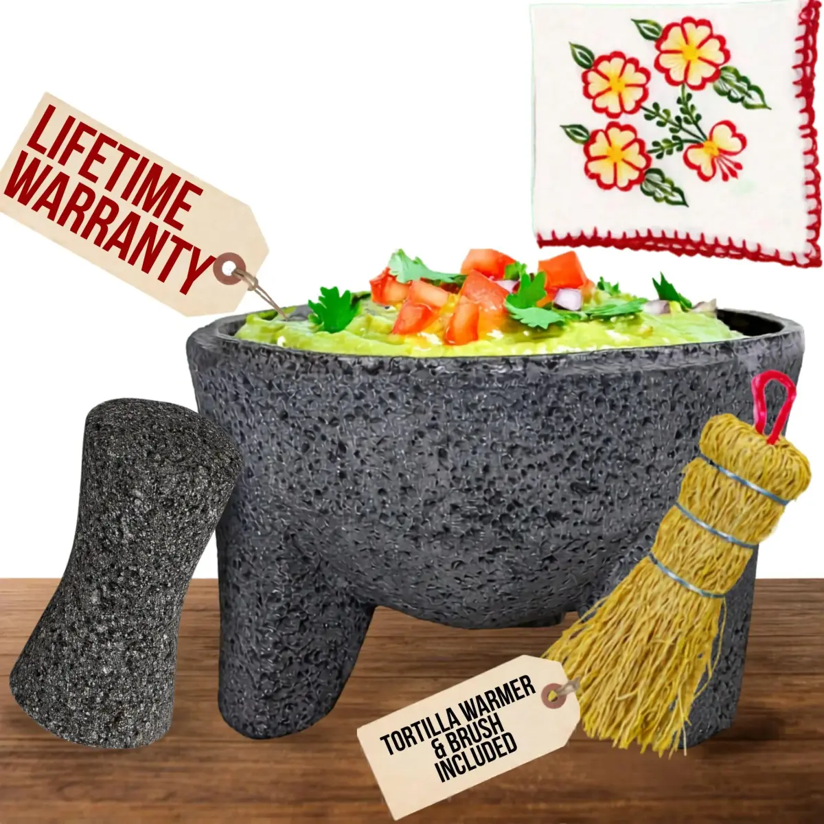 Cuitáxi Molcajete Mexicano Lava Rock Mortar and Pestle Set 20.3cm (8 inch) | Authentic Volcanic Stone for Guacamole and Spices - main product image