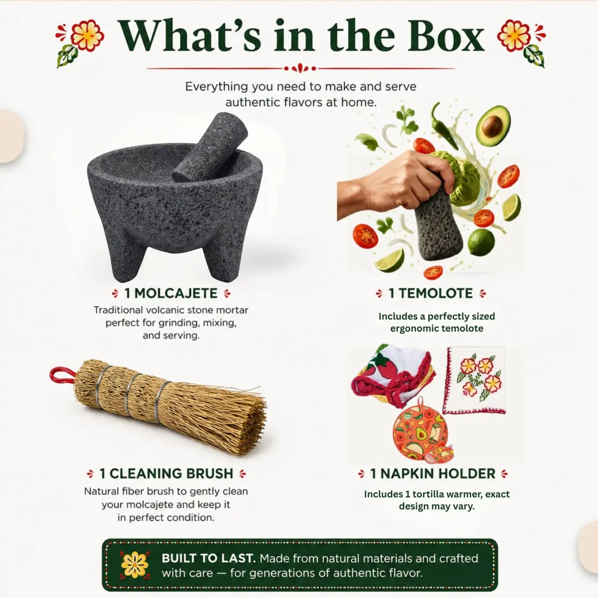 Cuitáxi Molcajete Mexicano Lava Rock Mortar and Pestle Set 20.3cm (8 inch) | Authentic Volcanic Stone for Guacamole and Spices - view 3