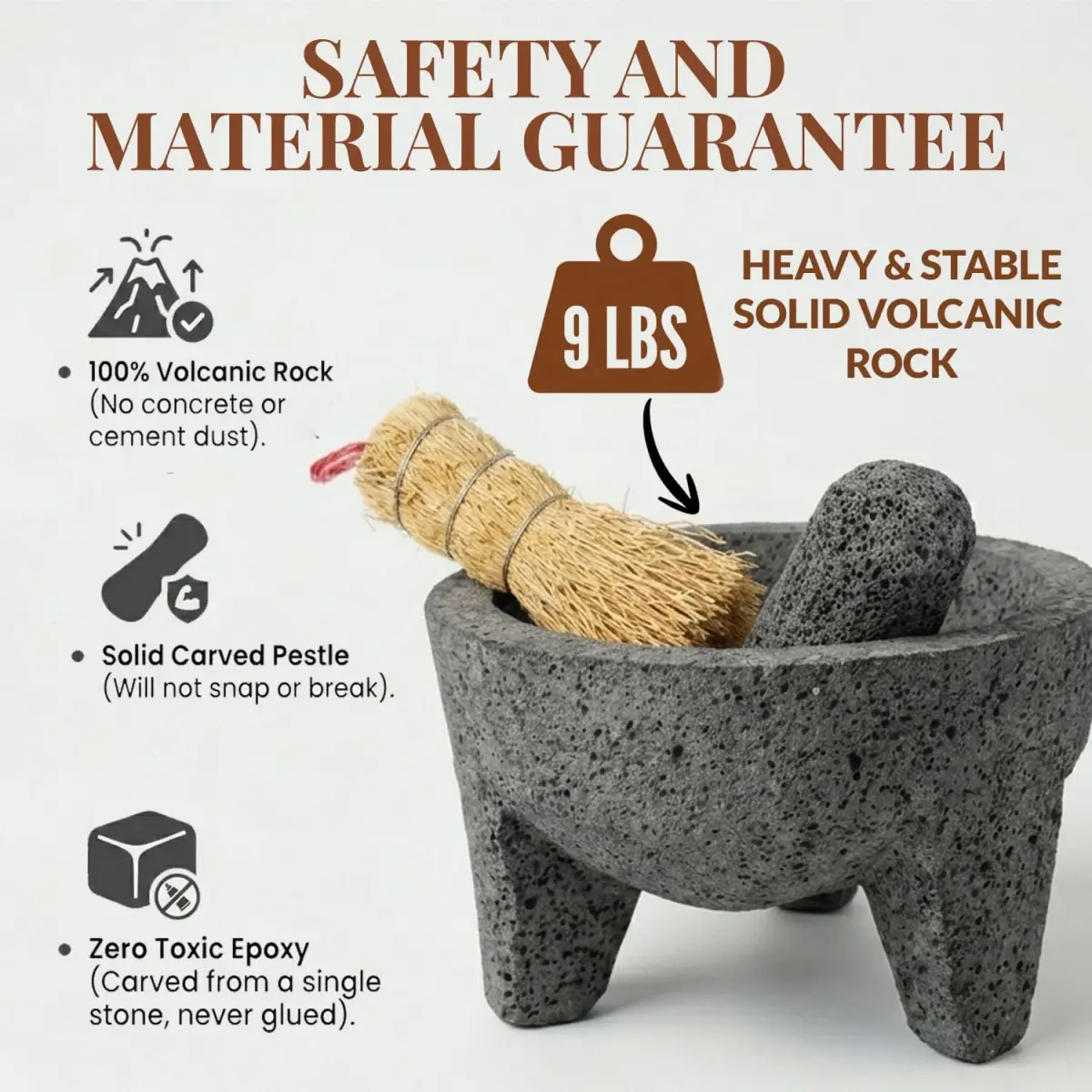 Cuitáxi Molcajete Mexicano Lava Rock Mortar and Pestle Set 20.3cm (8 inch) | Authentic Volcanic Stone for Guacamole and Spices - view 4