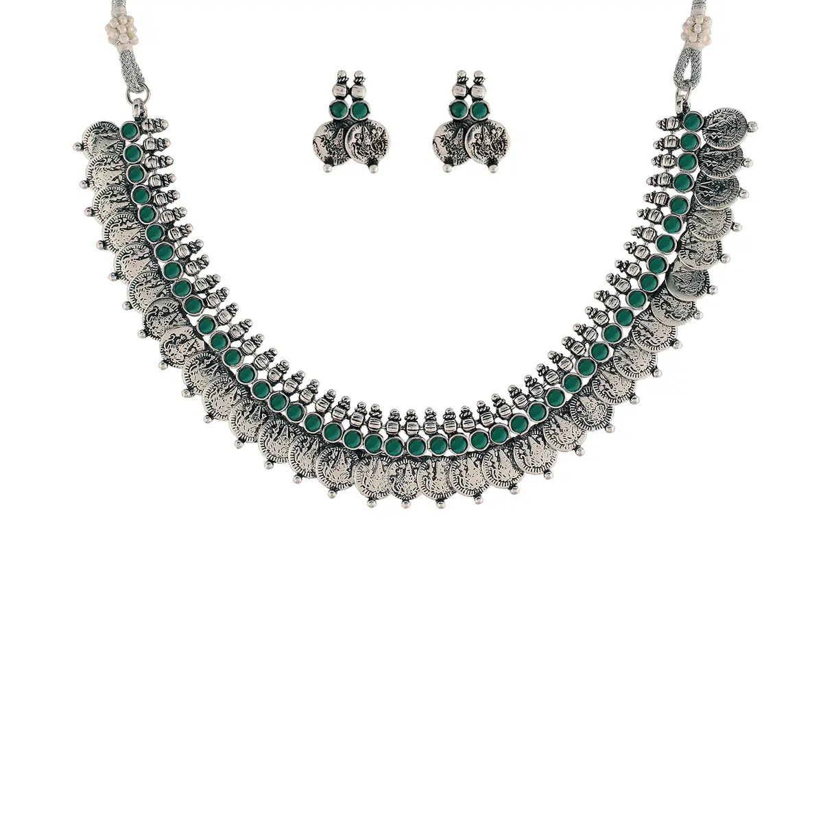 I Jewels Oxidized Silver Plated Necklace and Earring Set | Wedding & Festive Wear | 13cm Necklace, 2cm Earrings - main product image