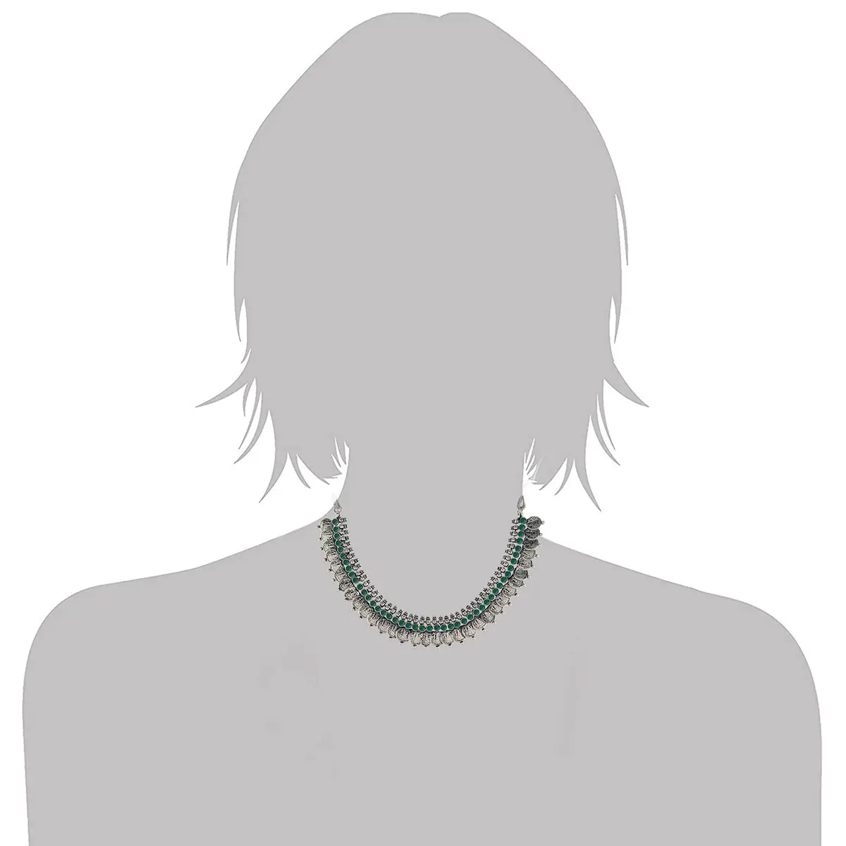 I Jewels Oxidized Silver Plated Necklace and Earring Set | Wedding & Festive Wear | 13cm Necklace, 2cm Earrings - view 3