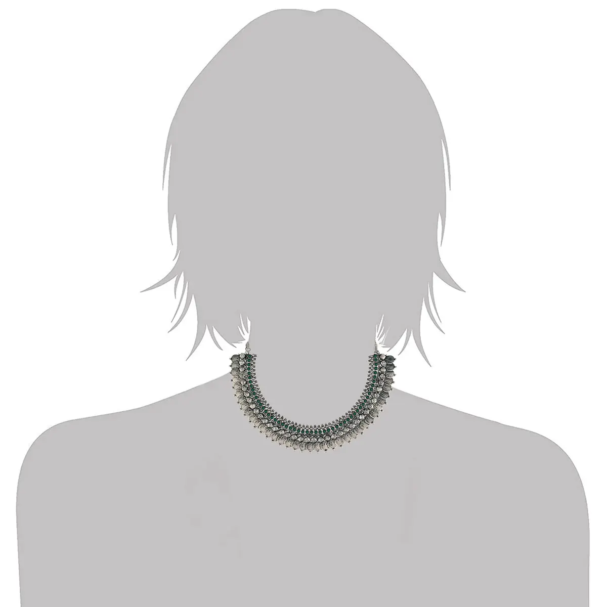 I Jewels Oxidized Silver Plated Coin Necklace and Earring Set for Women | 16cm Necklace, 2.5cm Earrings - view 3