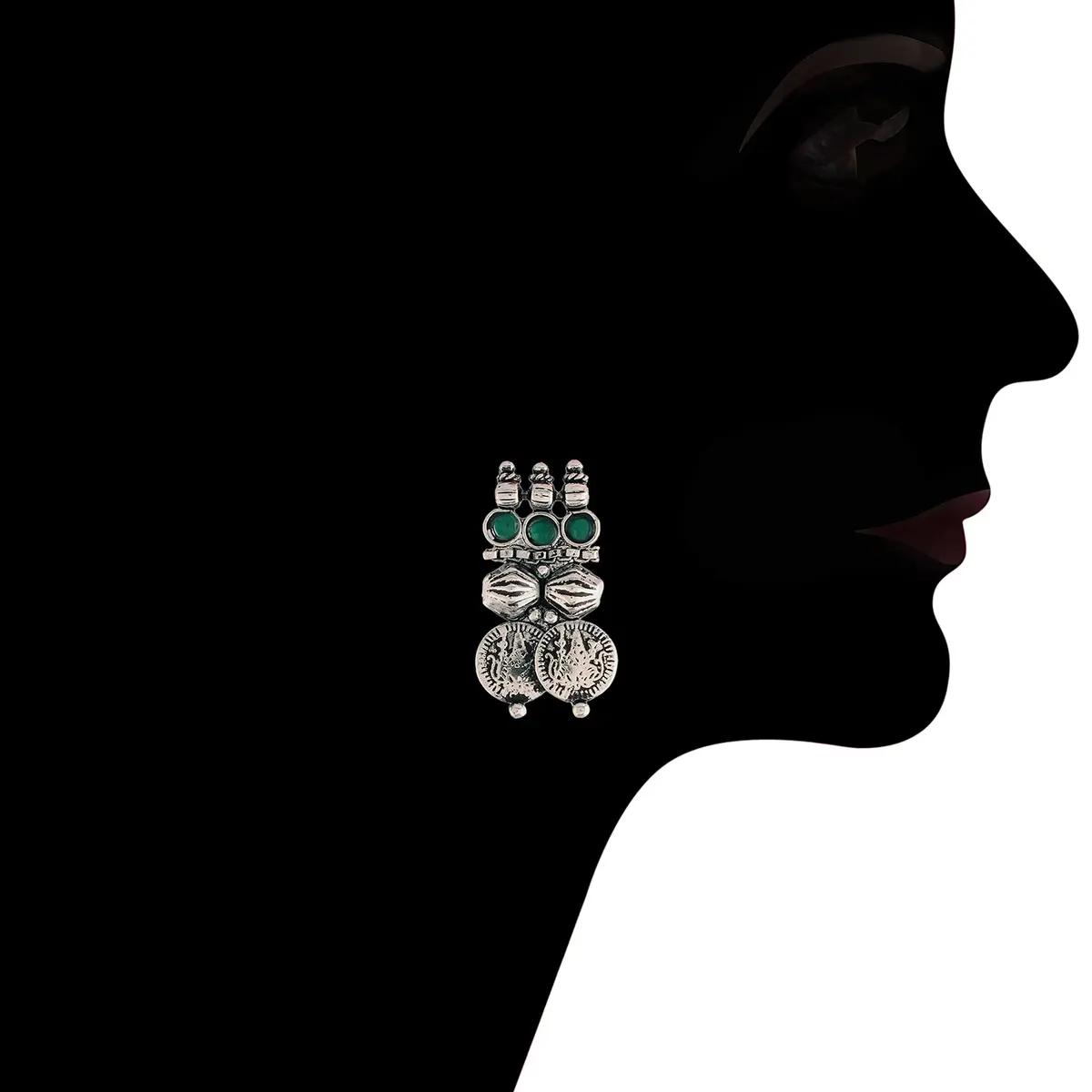I Jewels Oxidized Silver Plated Coin Necklace and Earring Set for Women | 16cm Necklace, 2.5cm Earrings - view 4