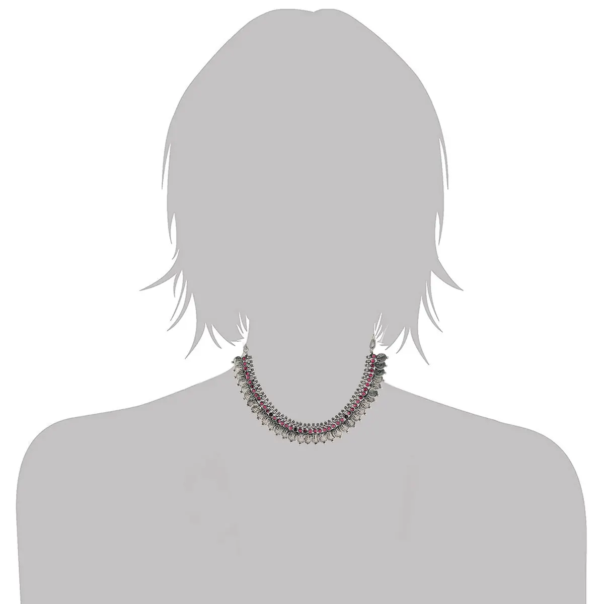 I Jewels Oxidized Silver Plated Indian Wedding Bollywood Coin Necklace With Earrings Set | 13 cm Necklace Length - view 3
