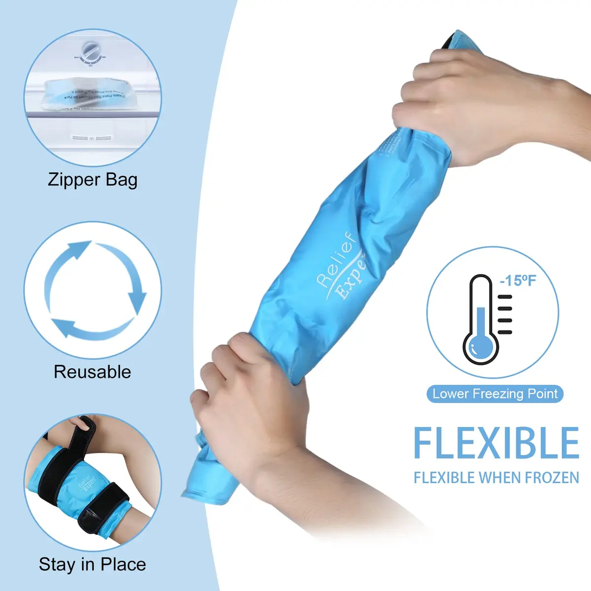 Relief Expert Knee Ice Pack Wrap Around Entire Knee Blue XL | Reusable Cold Compress for Muscle Relaxation & Post-Workout Recovery - view 5