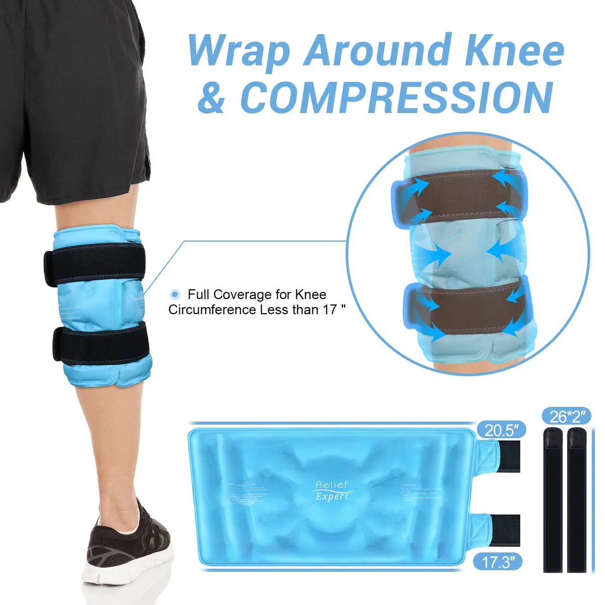 Relief Expert Knee Ice Pack Wrap Around Entire Knee Blue XL | Reusable Cold Compress for Muscle Relaxation & Post-Workout Recovery - view 2