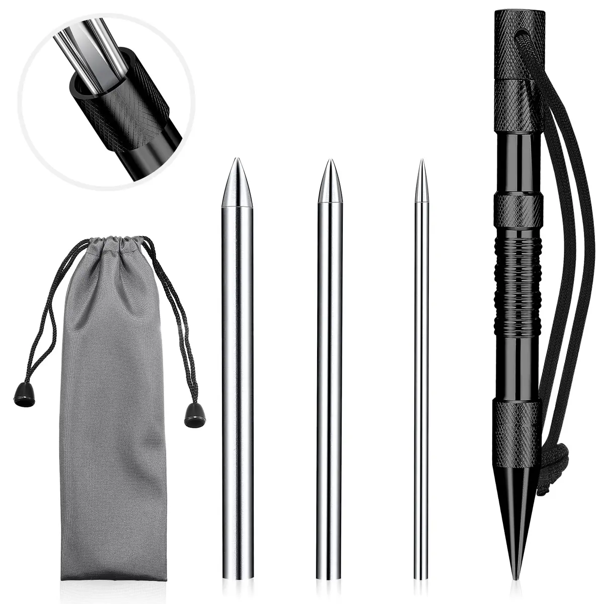 Moxweyeni Black Paracord Knotting Tool Marlin Spike with 3 Stainless Steel Lacing Needles | 16.2 cm (6.18 in) Marlin Spike & 7.8 cm (3.07 in) Needles - main product image
