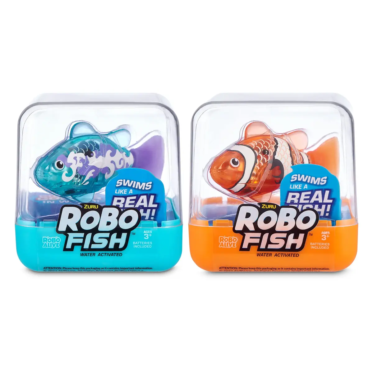 Robo Alive Robo Fish Series 2 (Teal + Orange 2 Pack) | Robotic Swimming Fish with Color Change - main product image