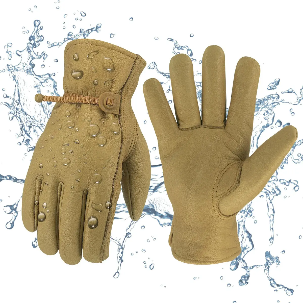 KKOYING Genuine Leather Work Gloves Medium | Waterproof, Adjustable Wrist, Abrasion & Puncture Resistant - main product image