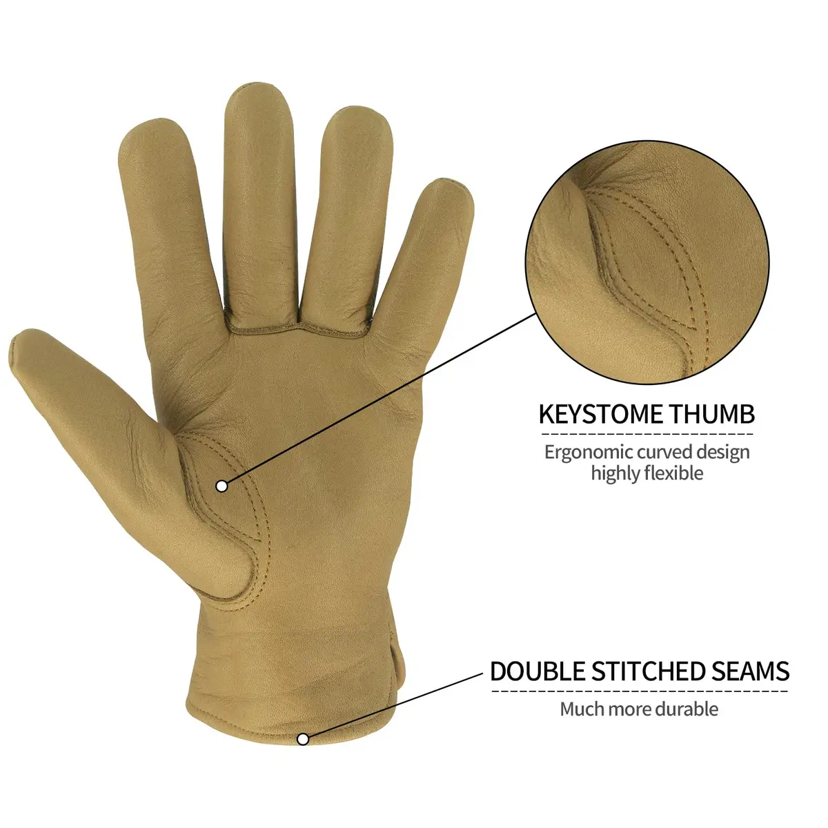KKOYING Genuine Leather Work Gloves Medium | Waterproof, Adjustable Wrist, Abrasion & Puncture Resistant - view 3