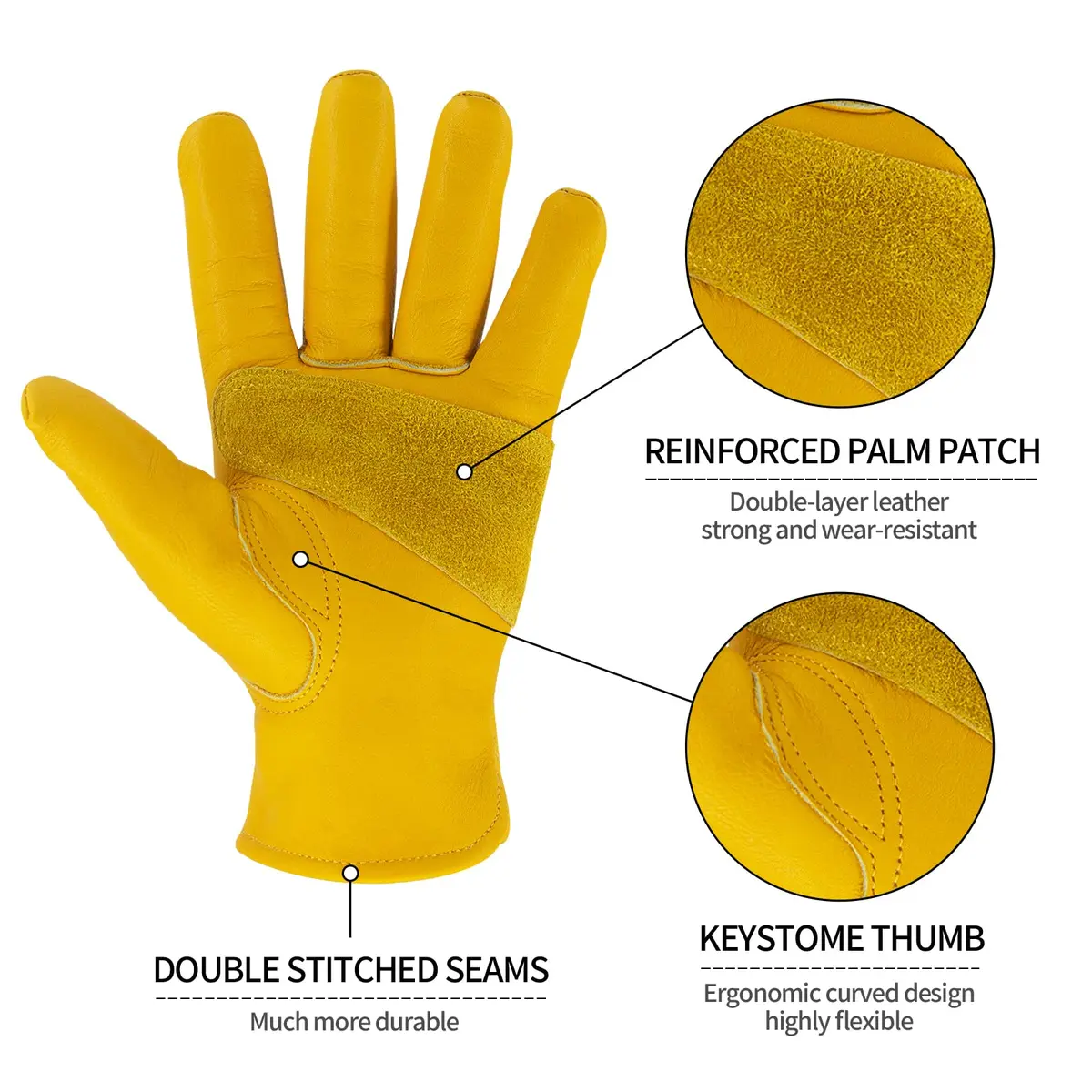 KKOYING Genuine Leather Work Gloves XL | Reinforced Cowhide, Cut & Puncture Resistant - view 4