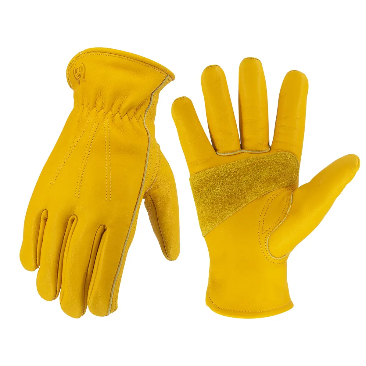 KKOYING Genuine Leather Work Gloves Medium | Reinforced Cowhide for Yardwork, Gardening, Construction - main product image