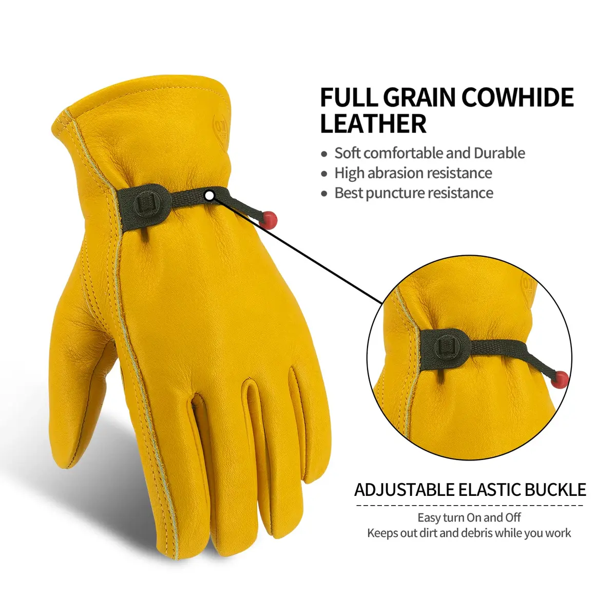 KKOYING Leather Work Gloves for Men & Women, Cowhide Gardening Gloves with Adjustable Wrist, Abrasion & Puncture Resistant (Medium, 1 Pair) - view 3