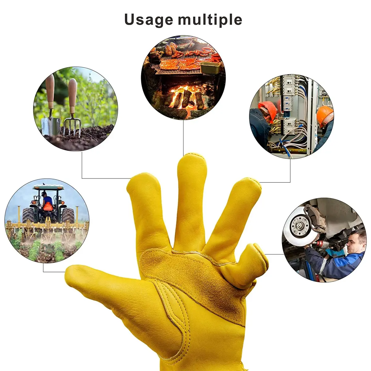 KKOYING Leather Work Gloves for Men & Women, Cowhide Gardening Gloves with Adjustable Wrist, Abrasion & Puncture Resistant (Medium, 1 Pair) - view 4