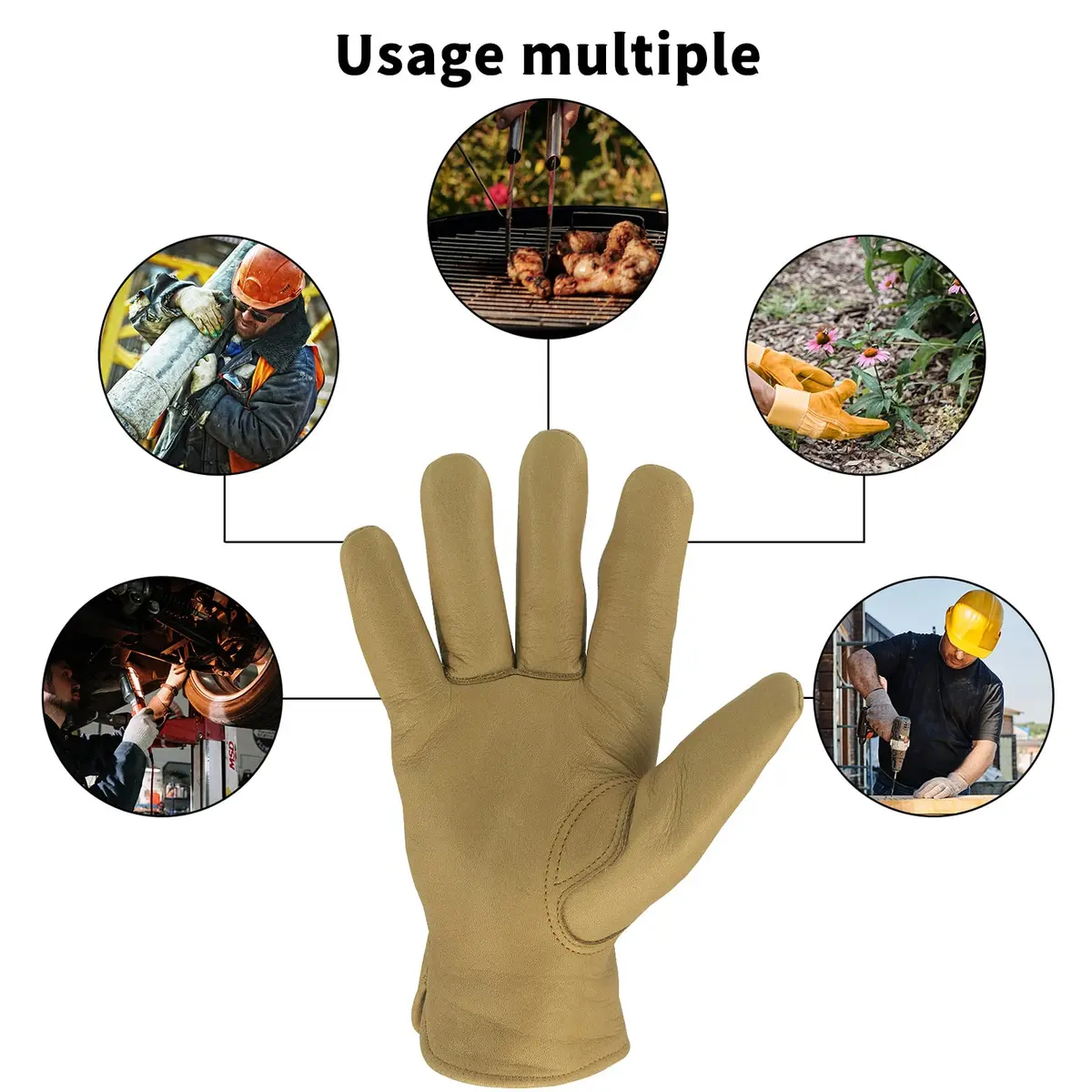 KKOYING Full Cowhide Leather Work Gloves XL | Waterproof, Adjustable Wrist, Puncture & Abrasion Resistant - view 4