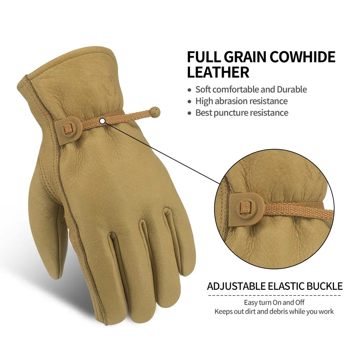 KKOYING Full Cowhide Leather Work Gloves XL | Waterproof, Adjustable Wrist, Puncture & Abrasion Resistant - view 2