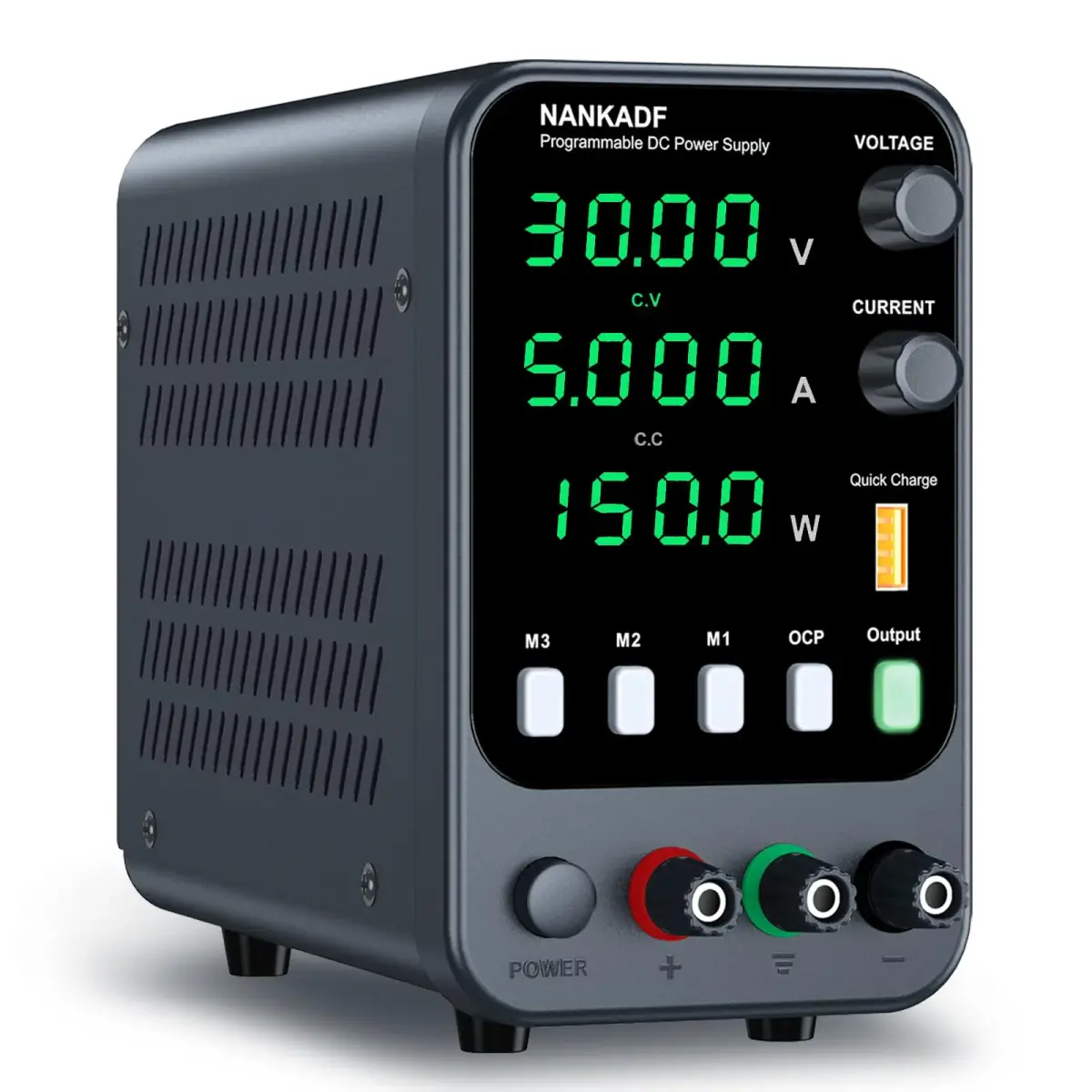 NANKADF DC Power Supply 30V 5A 150W | Variable Bench Power Supply with USB Quick-Charge & Memory Presets - main product image