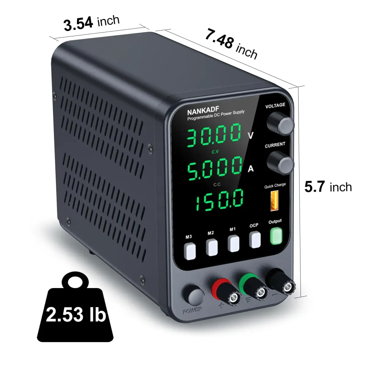 NANKADF DC Power Supply 30V 5A 150W | Variable Bench Power Supply with USB Quick-Charge & Memory Presets - view 6