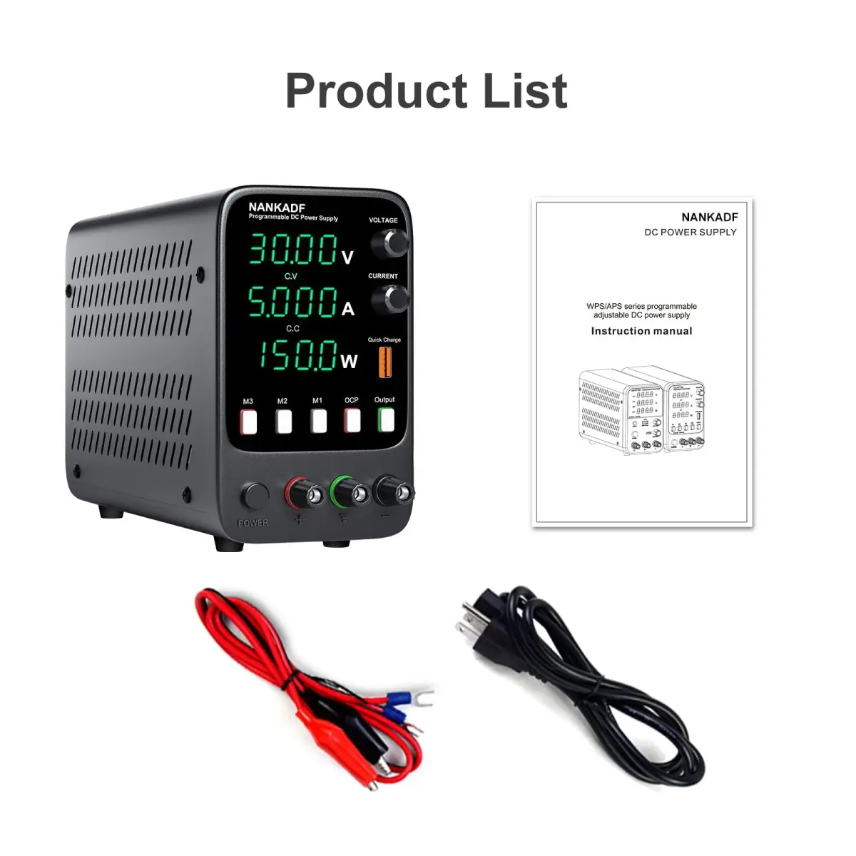 NANKADF DC Power Supply 30V 5A 150W | Variable Bench Power Supply with USB Quick-Charge & Memory Presets - view 7