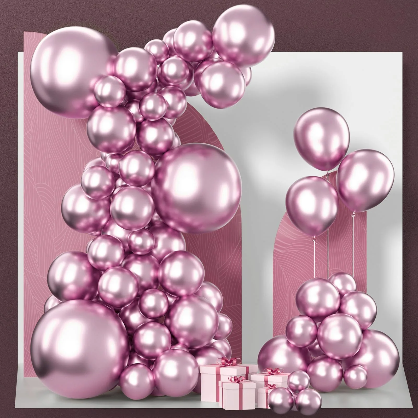 PartyWoo Metallic Pink Balloons 100pcs Assorted Sizes (5/10/12/18 Inch) | Value Pack for Indian Parties - main product image