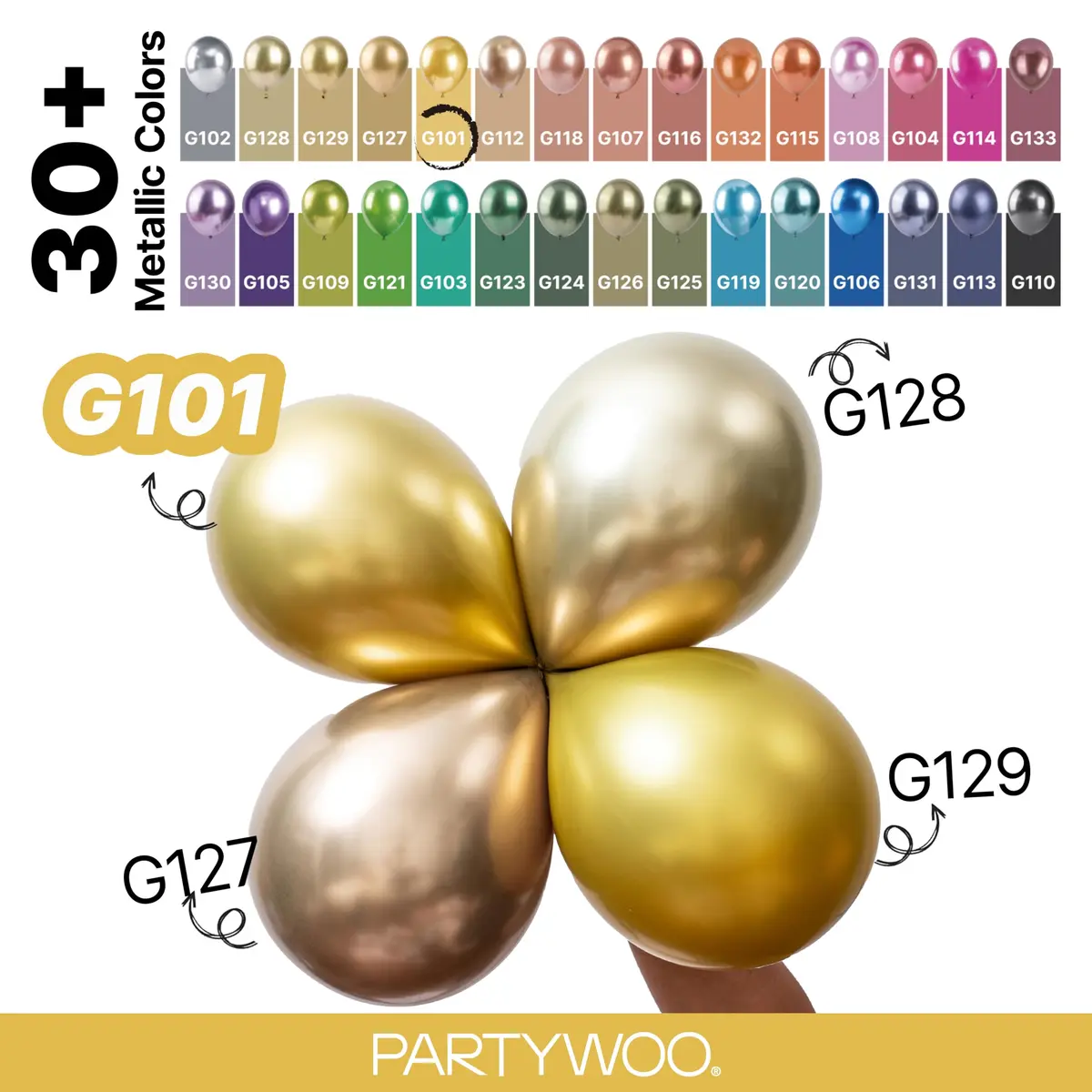 PartyWoo Gold Balloons 100pcs Assorted Sizes 5-18 Inch | Metallic Latex Party Decorations - view 4