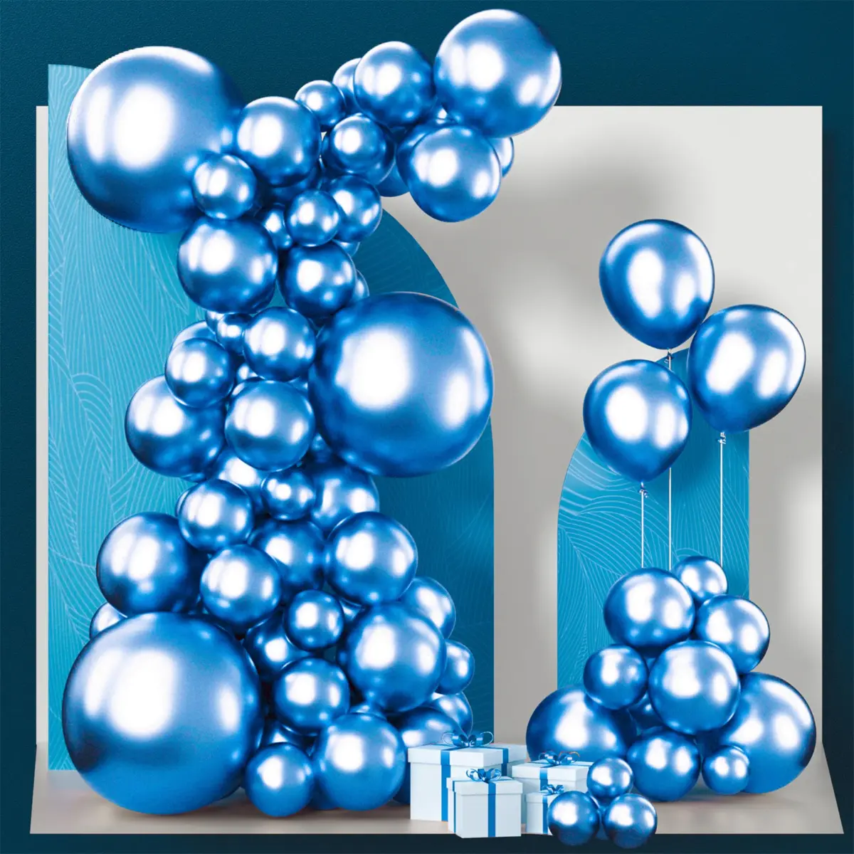 PartyWoo Metallic Blue Balloons 100pcs Chrome Blue Color Assorted Sizes | Thick Durable Latex for Parties - main product image