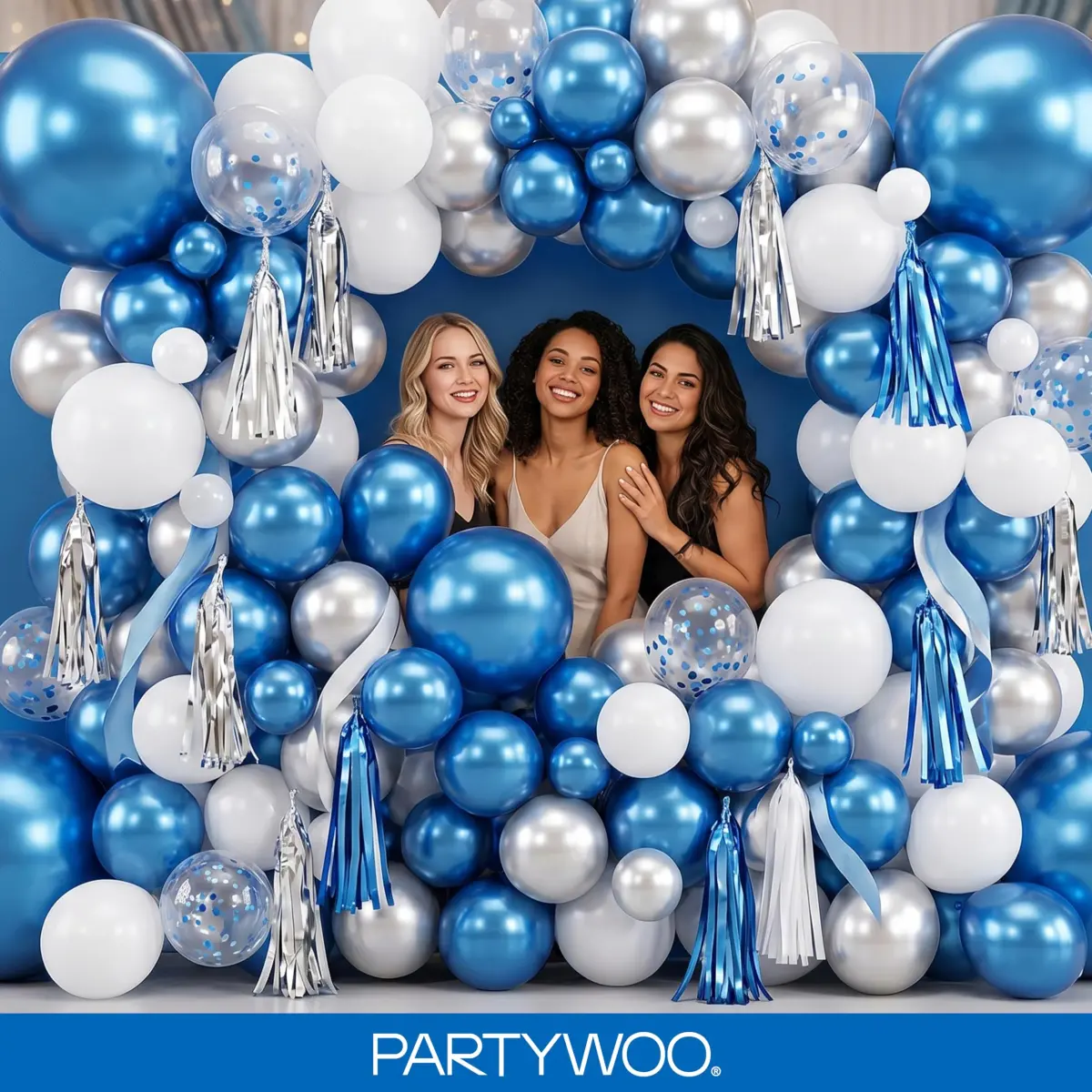 PartyWoo Metallic Blue Balloons 100pcs Chrome Blue Color Assorted Sizes | Thick Durable Latex for Parties - view 5