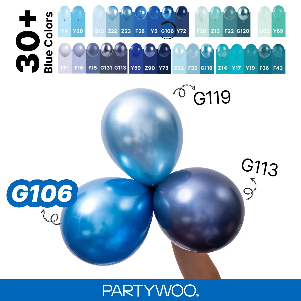 PartyWoo Metallic Blue Balloons 100pcs Chrome Blue Color Assorted Sizes | Thick Durable Latex for Parties - view 4