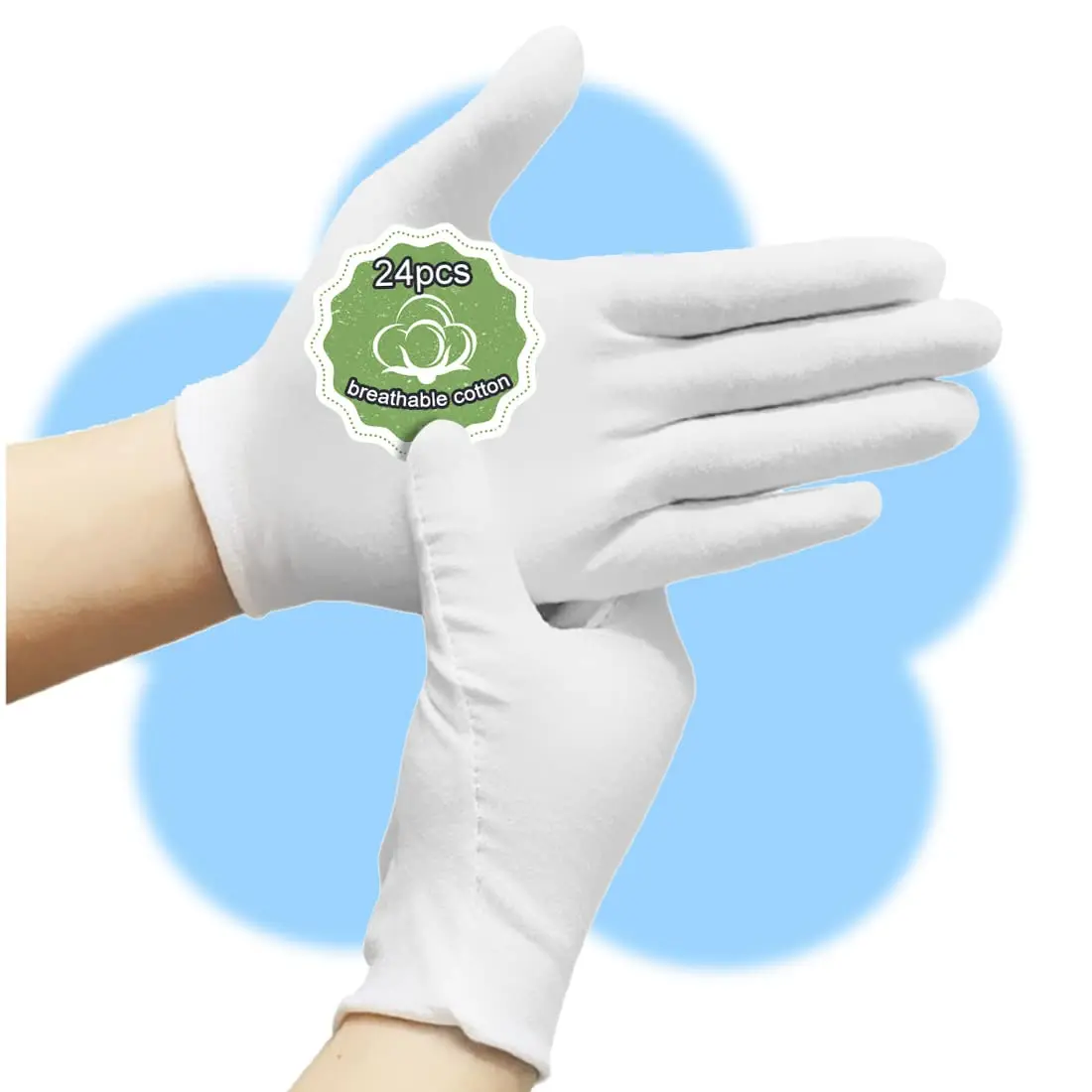 PANGTIKU Moisturizing White Cotton Gloves for Dry Hands | Reusable, Soft & Stretchable (24 pcs) - main product image