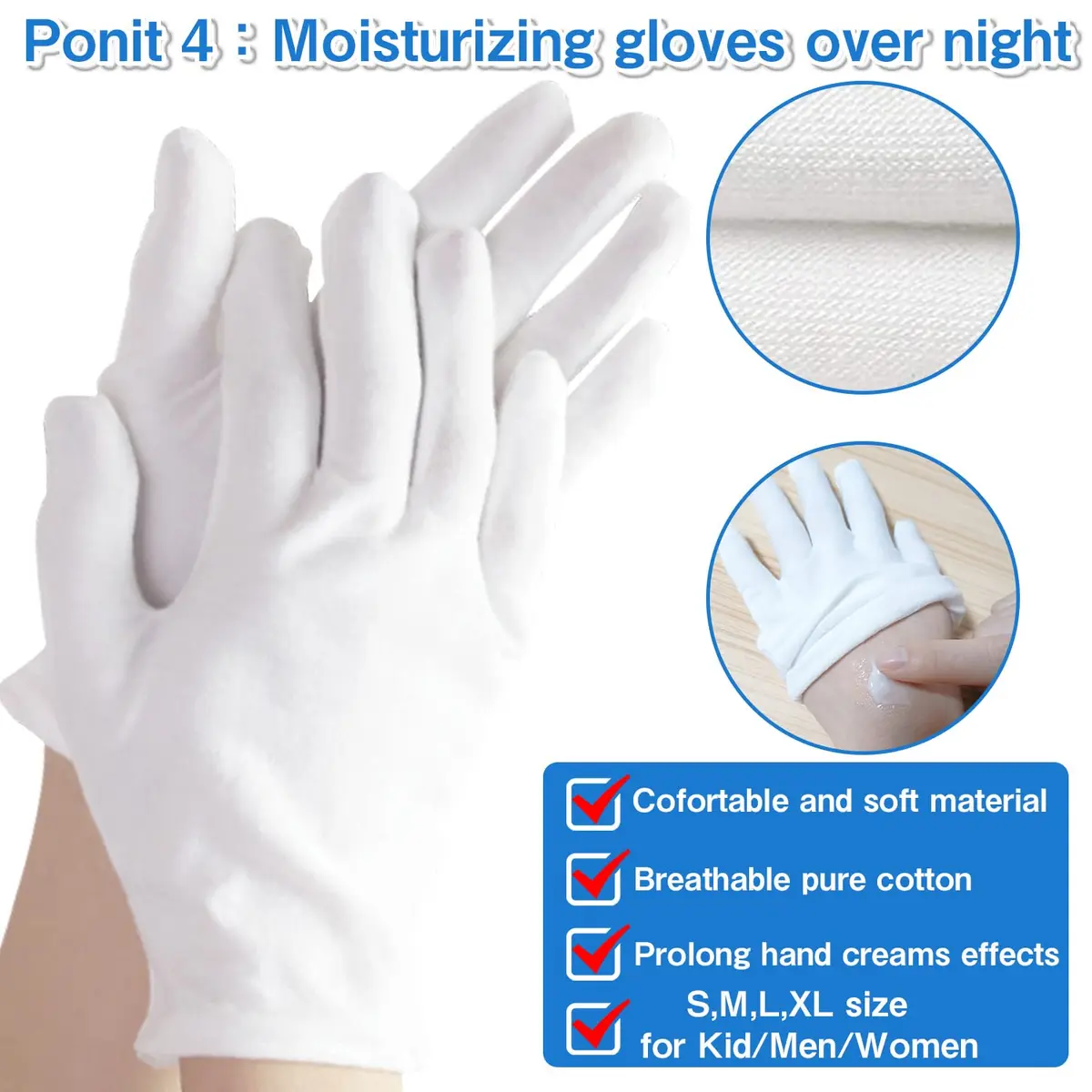 PANGTIKU Moisturizing White Cotton Gloves for Dry Hands | Reusable, Soft & Stretchable (24 pcs) - view 5