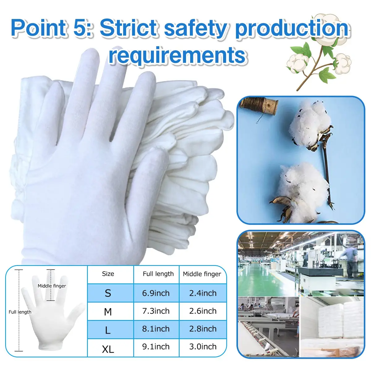 PANGTIKU Moisturizing White Cotton Gloves for Dry Hands | Reusable, Soft & Stretchable (24 pcs) - view 6